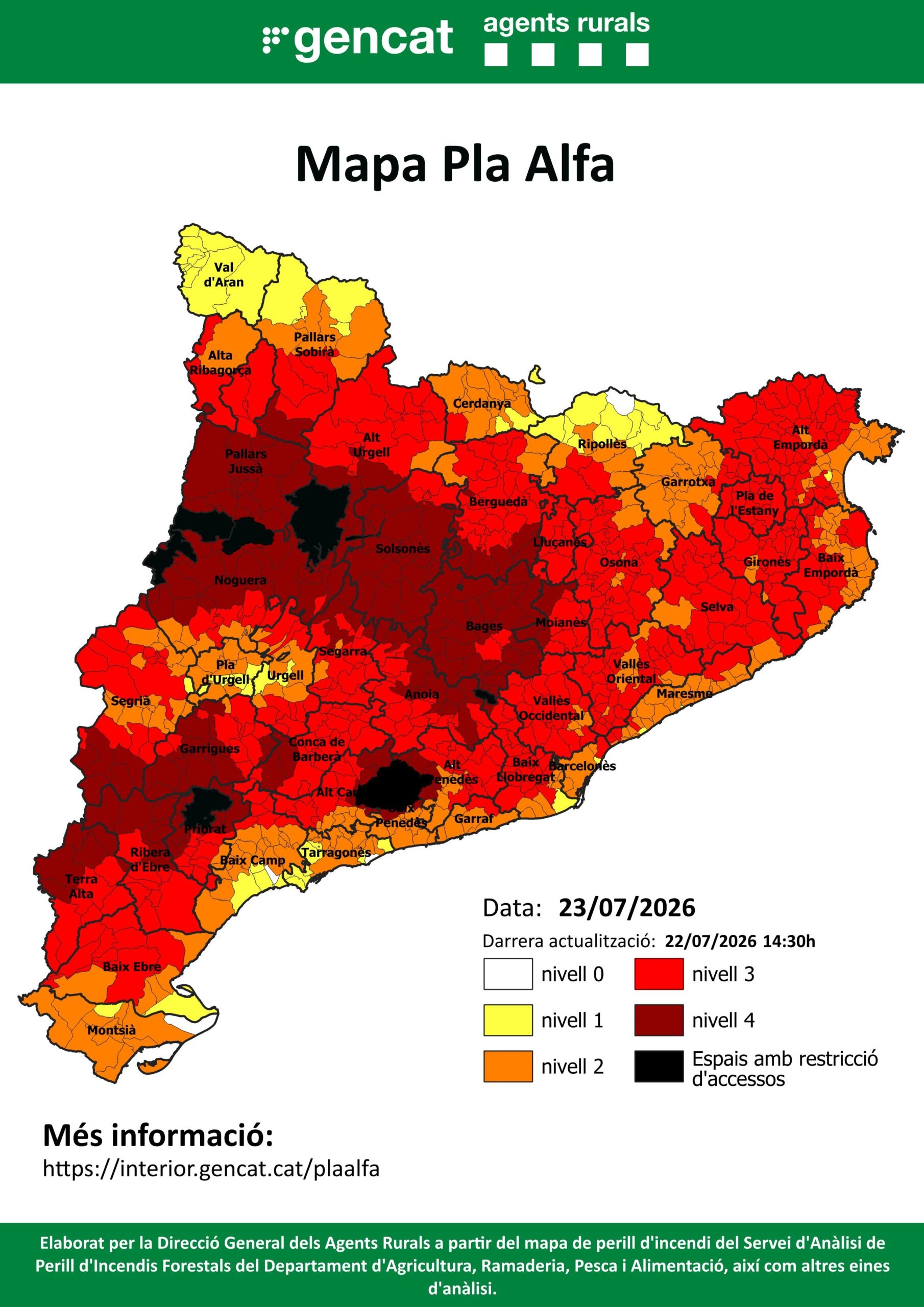 Mapa de risc d'incendi forestal del 23 de juliol de 2026